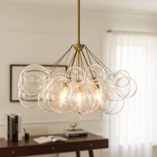 Bubble Chandelier Glass Cluster Gold Hardware Multi-Light Glam