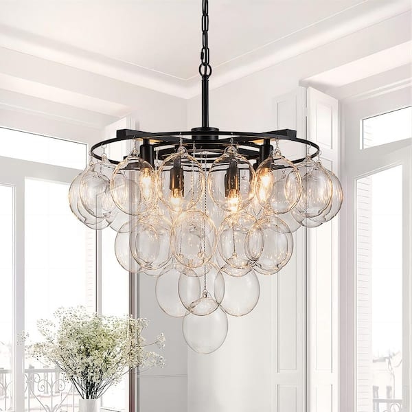 Bubble Chandelier Tiered Glass Globe Cluster Black Oval Frame