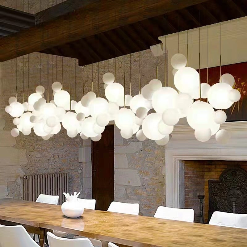 Bubble Chandelier: White Frosted Glass Cluster, Single Rod Suspension