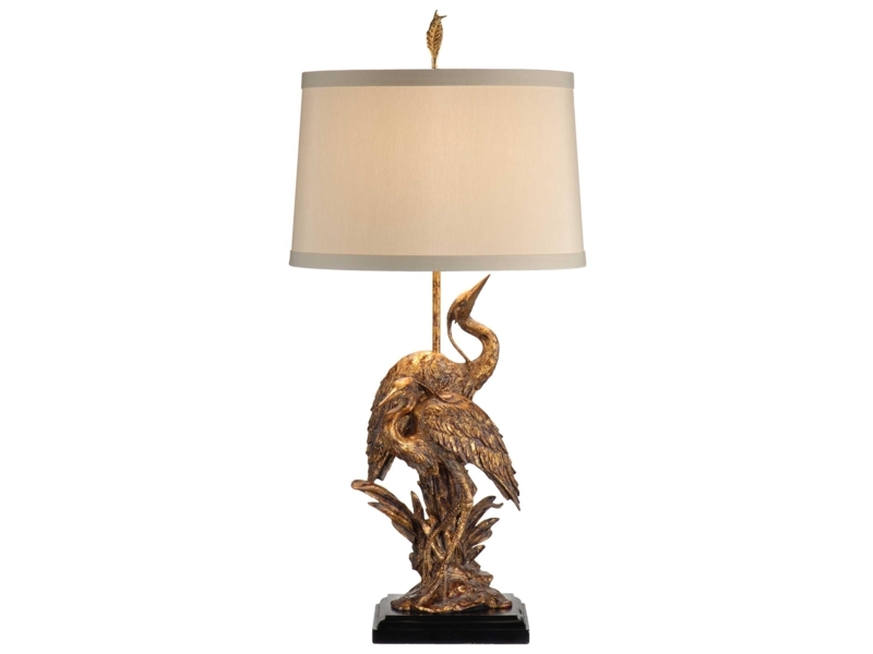 Buffet Lamp Egret Sculpture Base Antique Gold Finish Tall Silhouette