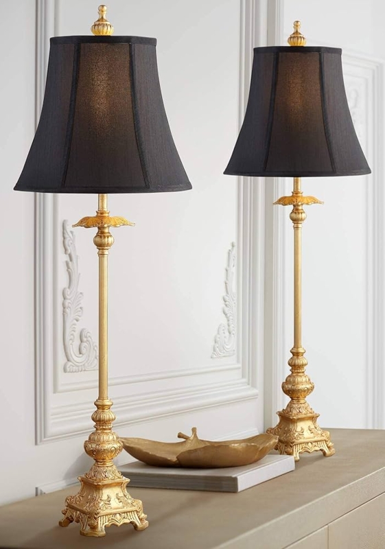 Buffet Table Lamps Tall Skinny Gold Candlestick Black Bell Shades