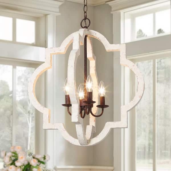Cage Chandelier Distressed White Wood Coastal Cottage Kitchen Island
