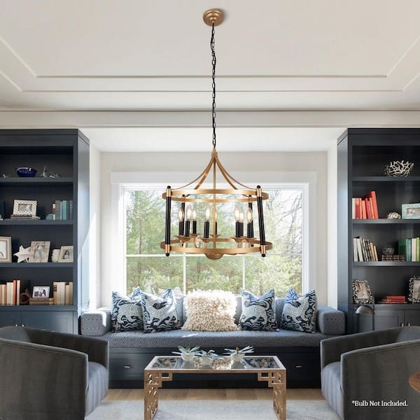 Cage Chandelier Linear Design Gold Finish Eight Light Transitional