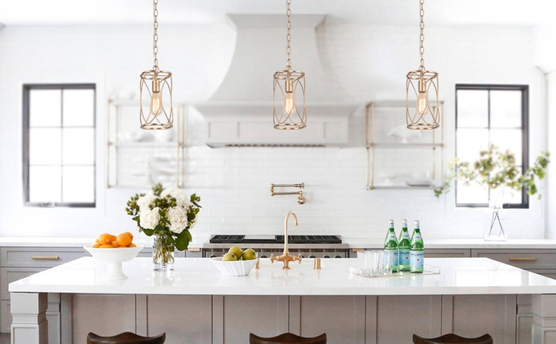 Cage Pendant Light Brushed Gold Geometric Open Frame Modern Farmhouse
