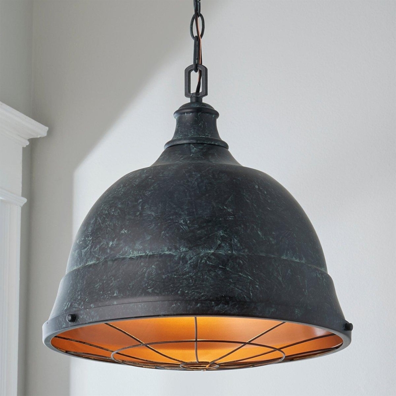 Caged Pendant Light Weathered Black Patina Industrial Rustic Two Light