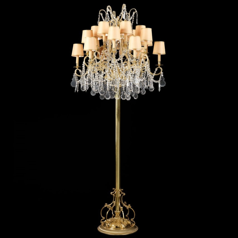 Candelabra Floor Lamp Gold Finish Crystal Droplets Glam Light