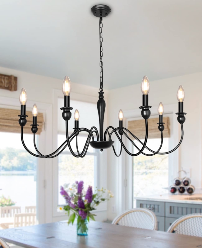 Candle Chandelier Matte Black Six Light Farmhouse Dining