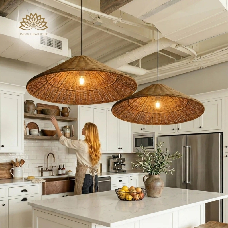 Carter Cone Woven Wicker Rattan Pendant Light  IndochinaLight