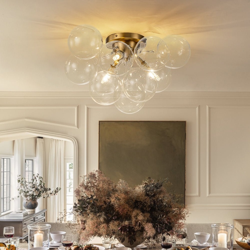 Ceiling Light Brass Bubble Cluster Graduated Globe Sizes