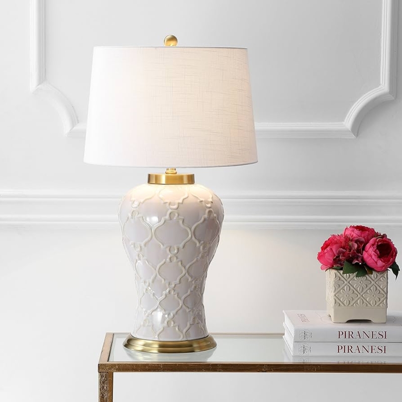 Ceramic Table Lamp Ribbed Body Cream Gold Base Transitional Design