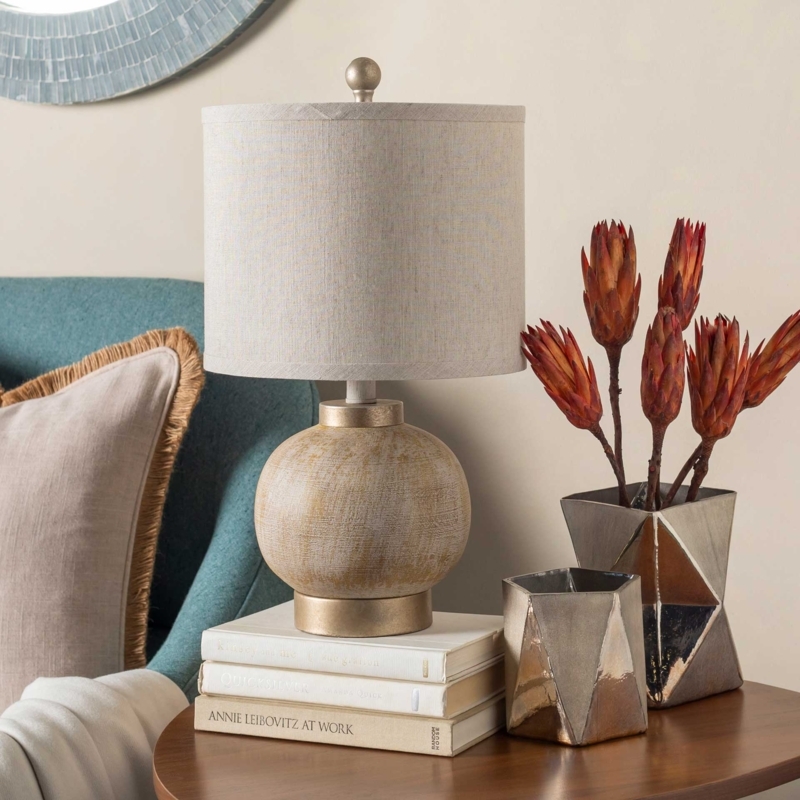 Ceramic Table Lamp Textured Gourd Base Stacked Spheres Ivory Finish