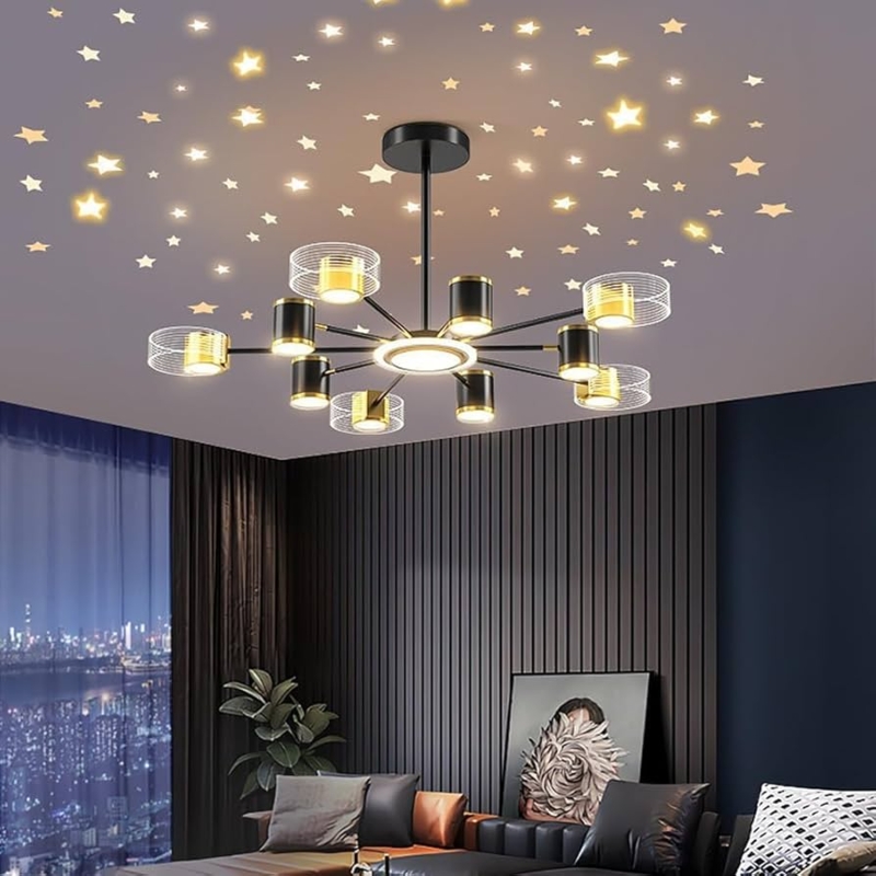 Chandelier 10-Light Gold Tipped Cylindrical Shades Modern Dining
