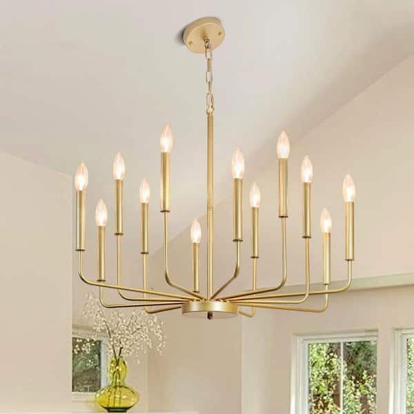 Chandelier 12-Light Two-Tier Brass Candle Style Fixture