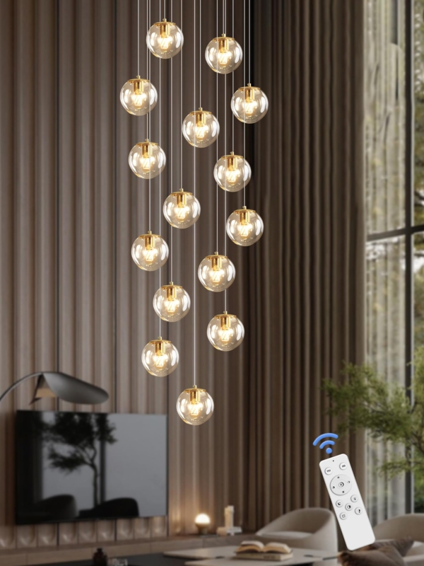 Chandelier 15-Light Gold Molecular with Frosted Globe Shades