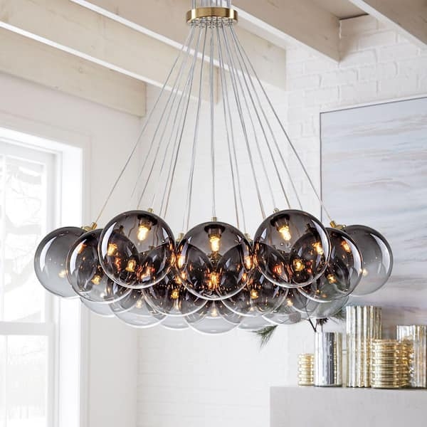 Chandelier 19 Light Branching Arms Brass Gold Gradient Glass Globe Bubble