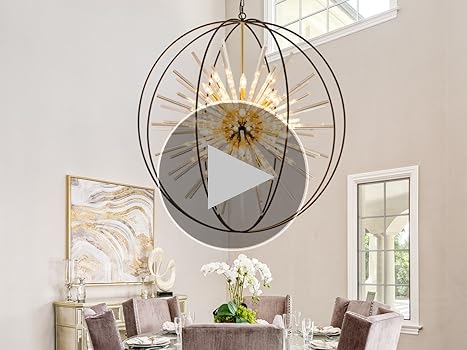 Chandelier 24-Light Tiered Design with Brass-Toned Globes.