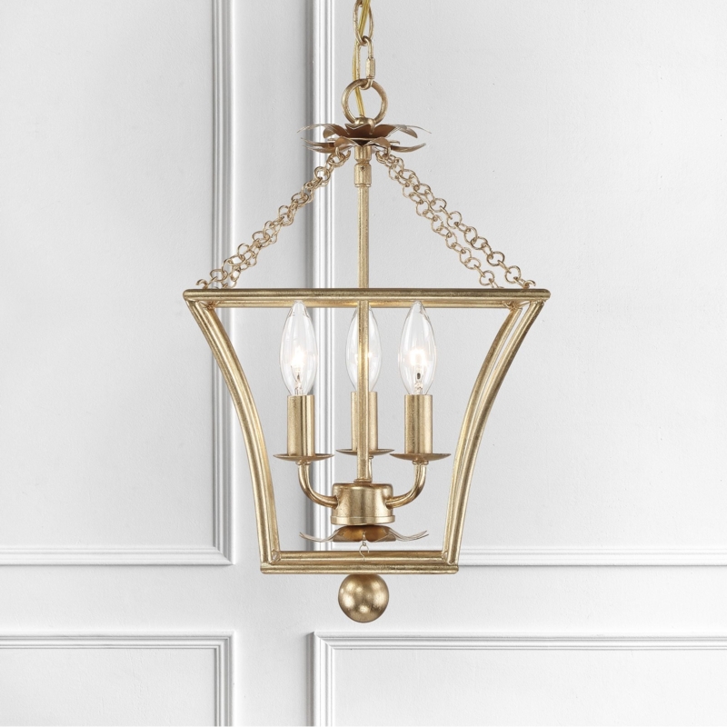 Chandelier, 3-Light Antique Gold Leaf Pattern Openwork Pendant