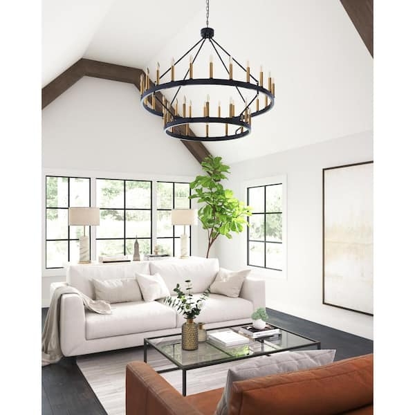 Chandelier, 36-Light Wagon Wheel, Farmhouse Lighting
