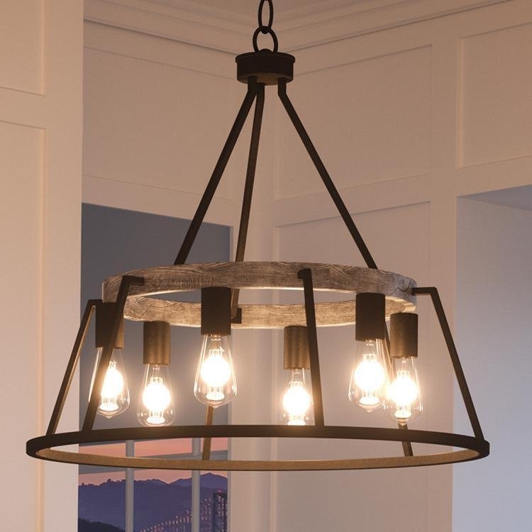 Chandelier, 5-Light Branching Design, Ash Black Finish, Exposed Bulbs