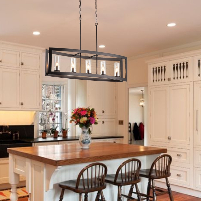 Chandelier 5-Light Drum Silhouette Oil Rubbed Bronze Candle Style