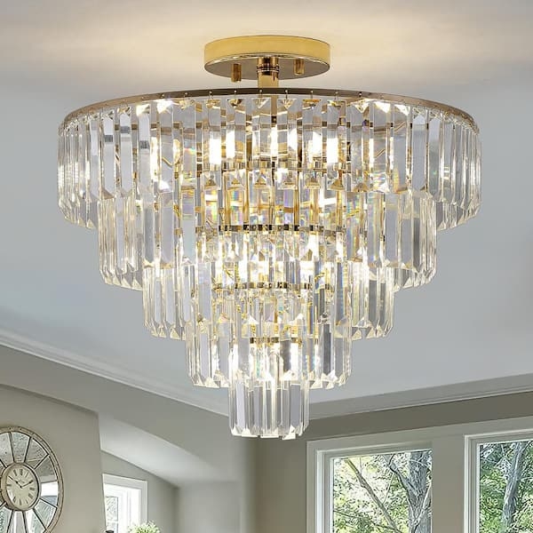 Chandelier 5-Tier Prismatic Rods Gold Luxury Modern Pendant