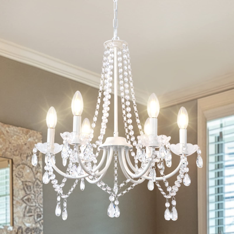 Chandelier 6-Light Candle Style with Faceted Crystal Drops