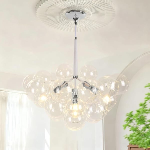 Chandelier 6-Light Polished Chrome with Bubble Glass Shades