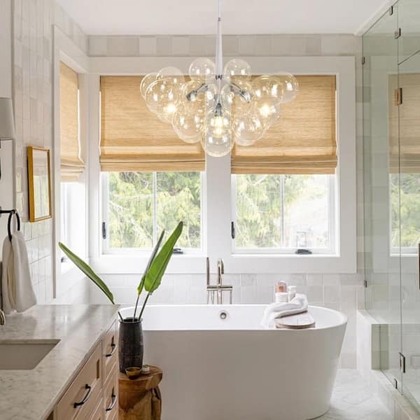 Chandelier 6-Light Polished Chrome with White Glass Bubble Shades