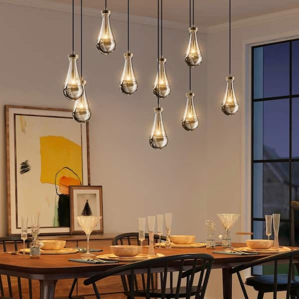 Chandelier 9-Light Gold with Raindrop Glass Pendant Shades