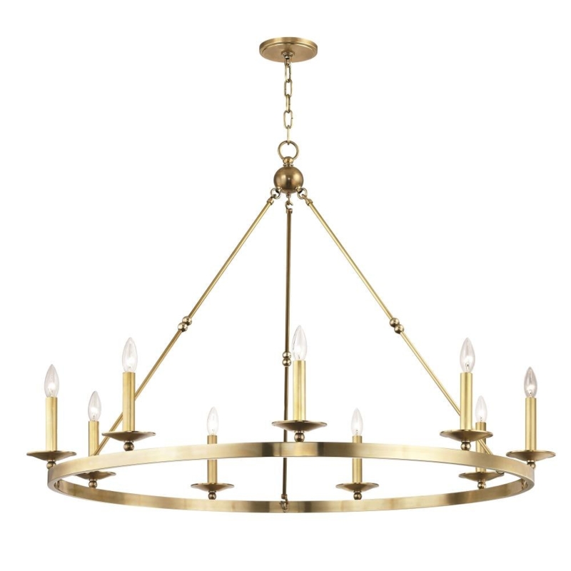 Chandelier Aged Brass Tiered Design Cylindrical Glass Shades Nine Light