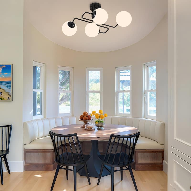 Chandelier Amber Tinted Globes, Linear Brass Frame, Amber Glass Globe