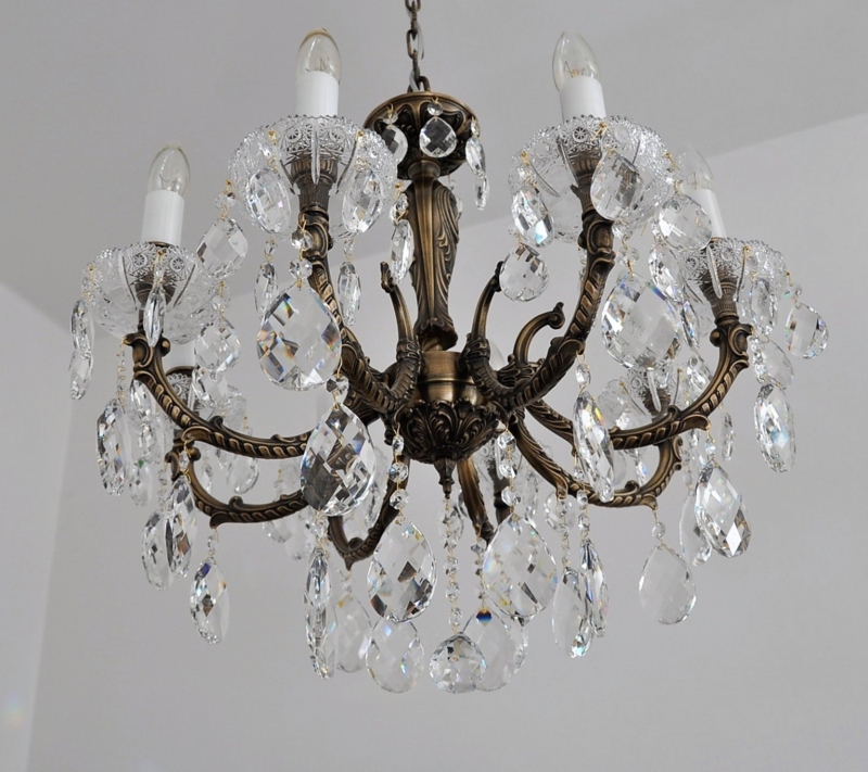 Chandelier Antique Brass 8-Arm Hand Cut Crystal Traditional
