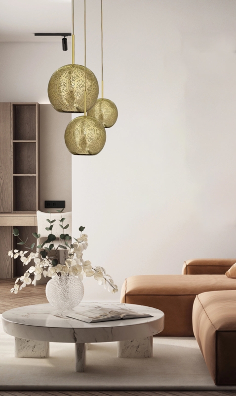 Chandelier Antique Brass Perforated Globe Shades Moroccan Style
