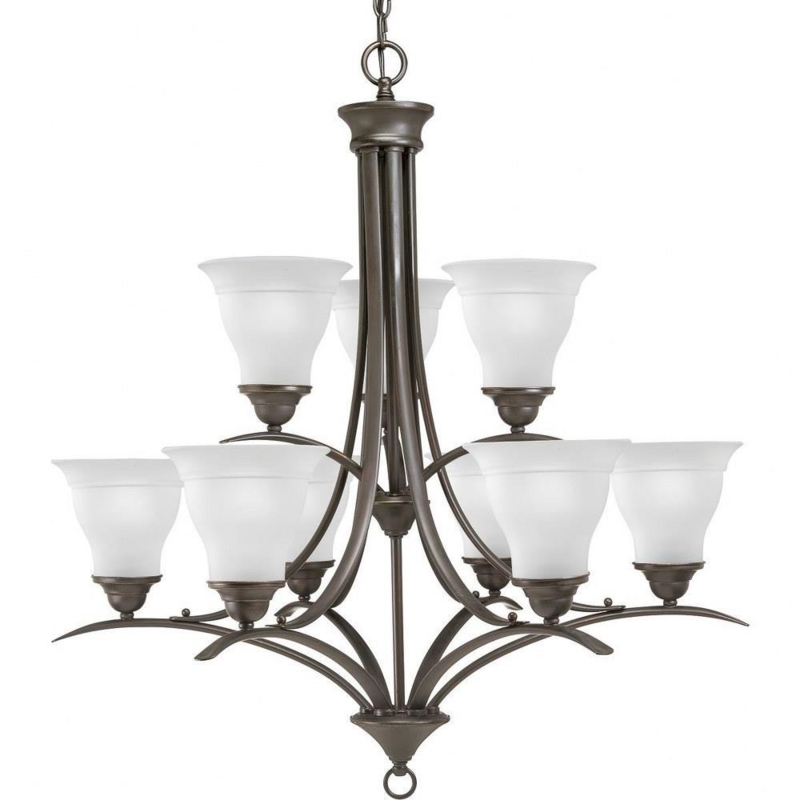 Chandelier Antique Bronze Etched Glass Two Tier Traditional Dining