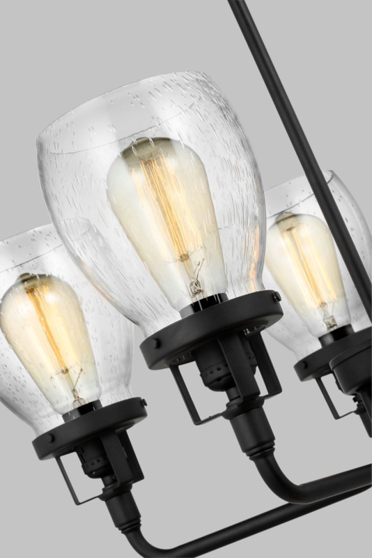 Chandelier Antique Bronze Finish Seeded Glass Shades Transitional Style