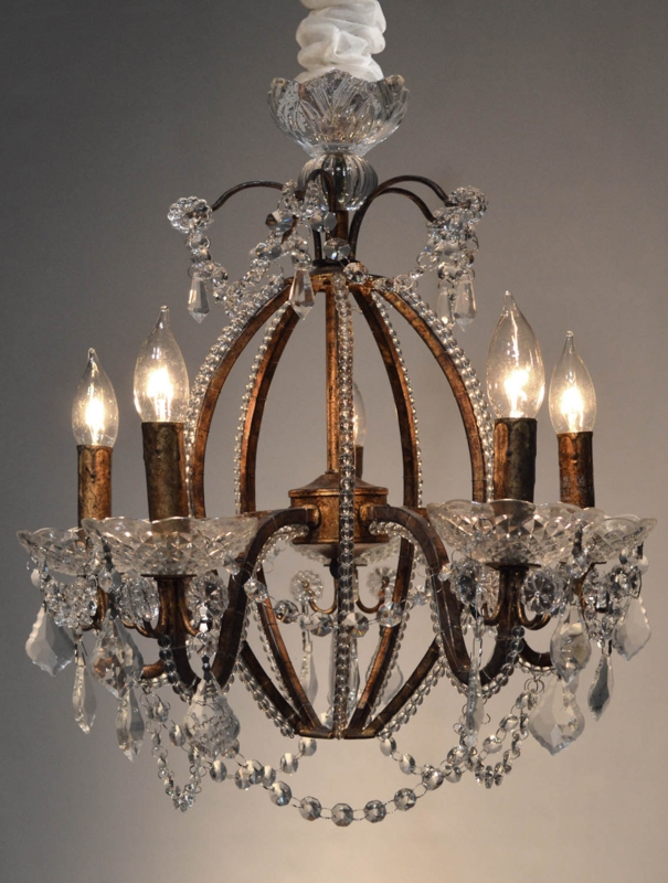Chandelier Antique Finish with Beaded Crystal Swags