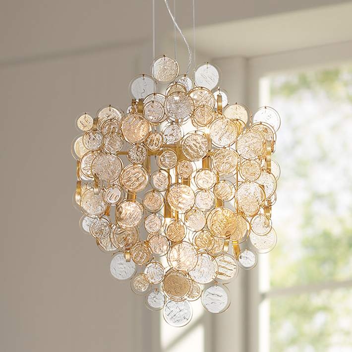 Chandelier Antique Gold Branching Crystalline Glass Blocks Glam