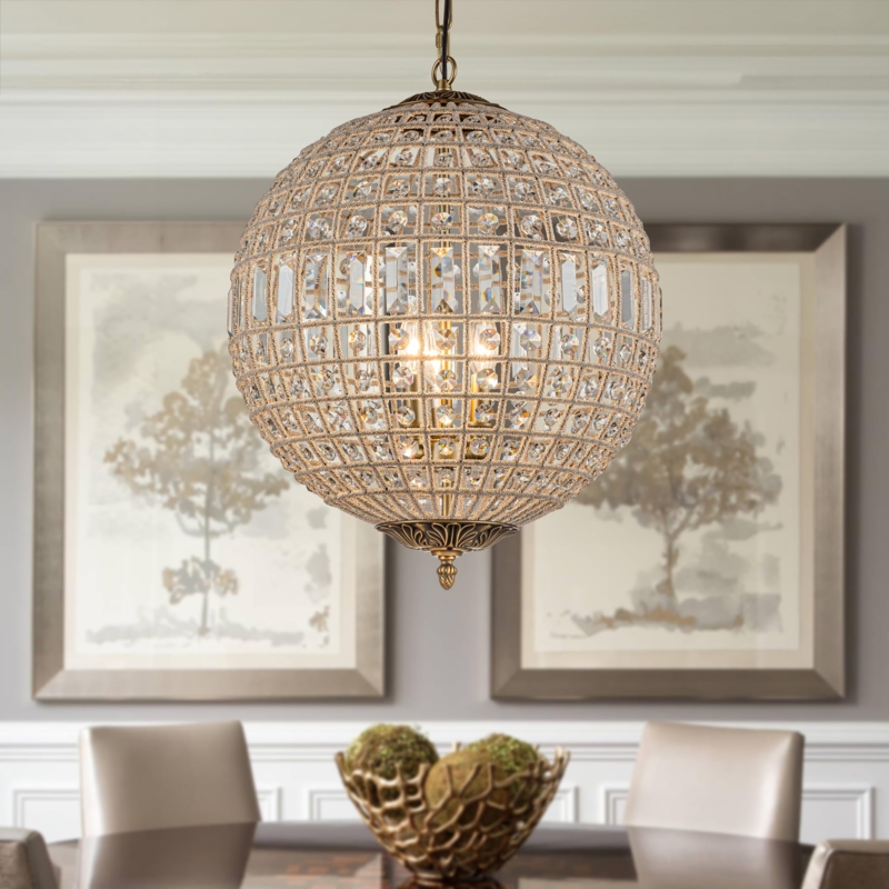 Chandelier Antique Gold Crystal Encrusted Cage French Globe
