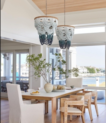 Chandelier Aquamarine Blue Beaded Swags Boho Coastal Empire Light