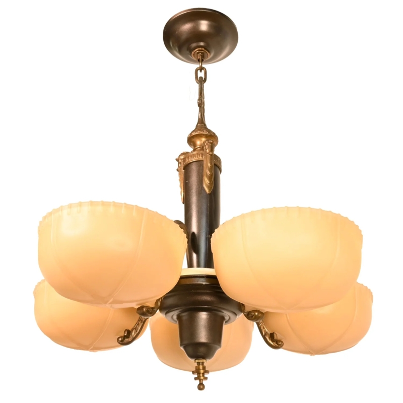 Chandelier Art Deco Style Two-Tone Metal Frosted Slipper Shades