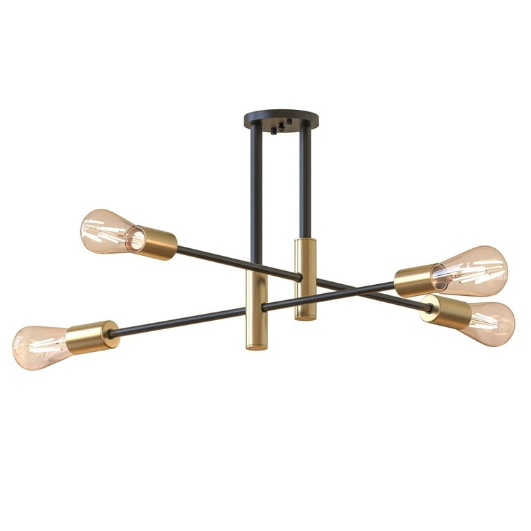 Chandelier Black and Gold Contrast, Sputnik Design, Exposed Bulb