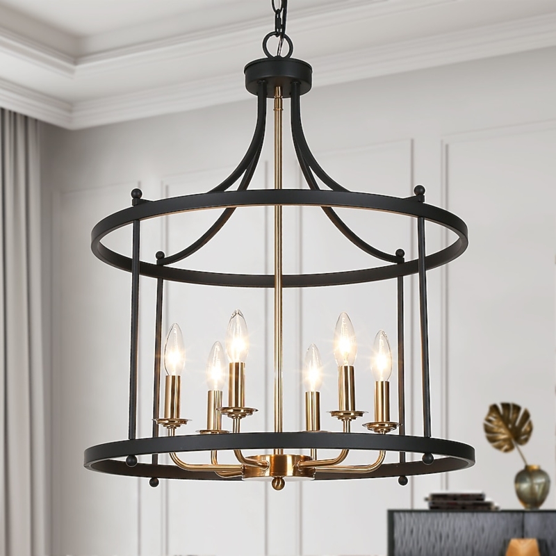 Chandelier Black and Gold Geometric Lantern Modern Farmhouse Light