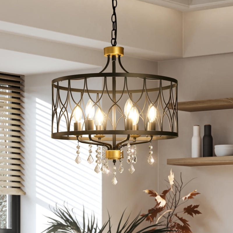 Chandelier Black and Gold Lantern Style Candle Bulbs Transitional