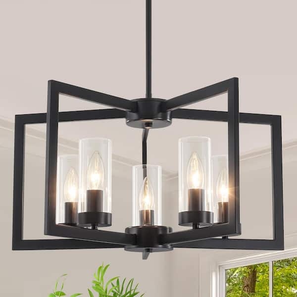 Chandelier: Black Nested Geometric Linear Frame Candle Style Lighting