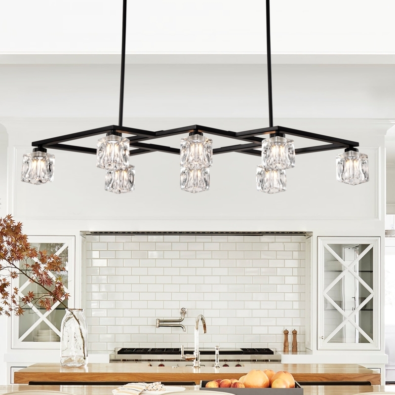 Chandelier Black Wagon Wheel Crystal Droplets Eight Light Farmhouse