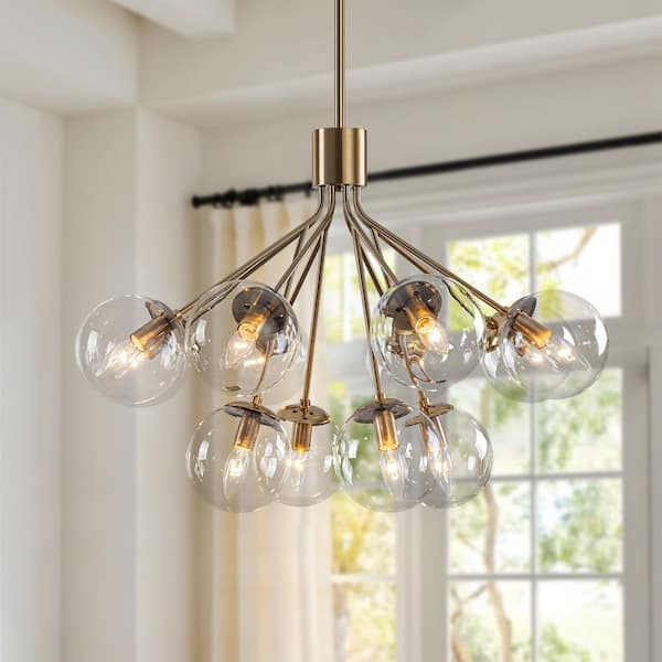 Chandelier Branch Frame 12 Light Polished Gold Clear Glass Globes