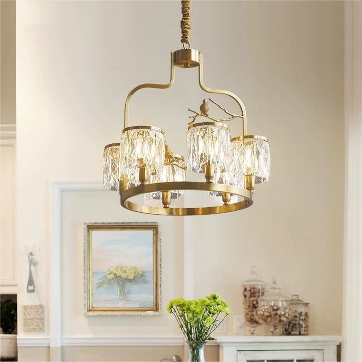 Chandelier Branch Silhouette Bird Motifs Copper Toned Crystal Accents