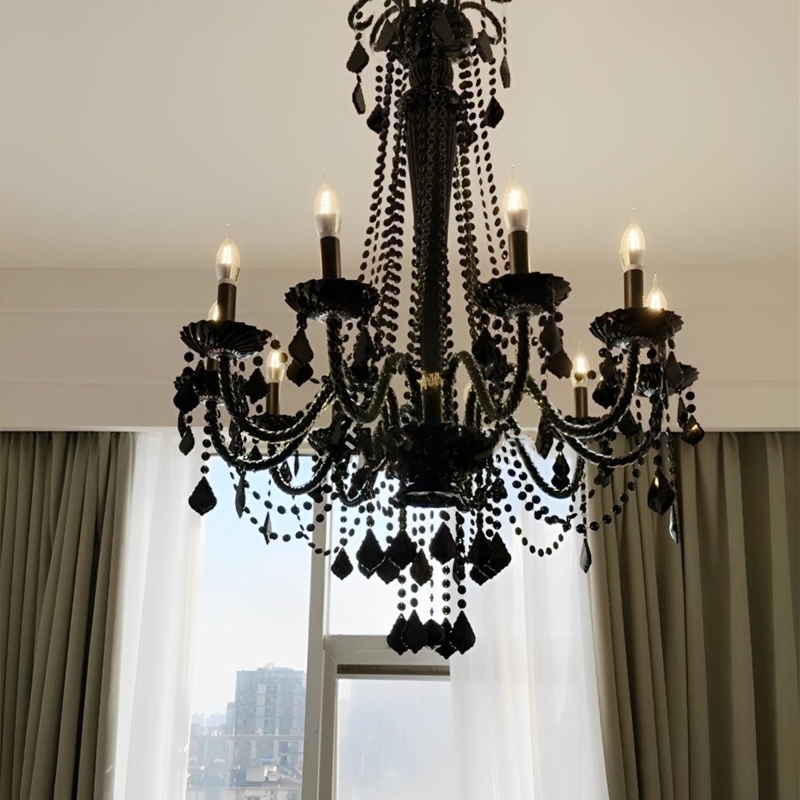 Chandelier Branched Candelabra Form Teardrop Crystals Rustic Modern