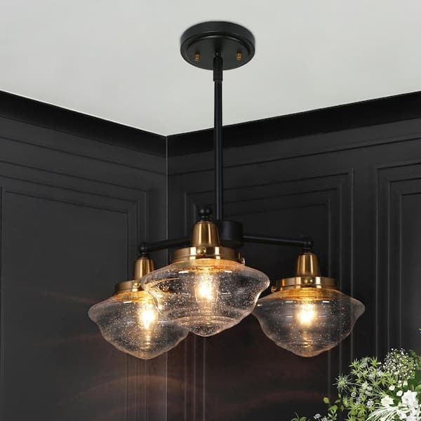 Chandelier Brass 3-Light Sputnik Seeded Glass Farmhouse Fixture