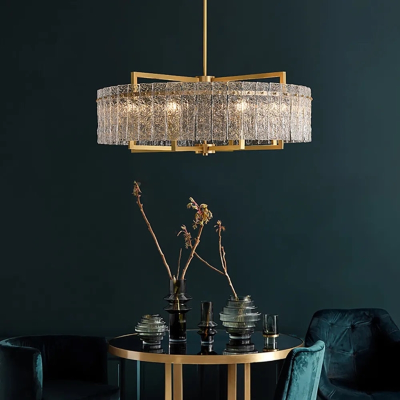 Chandelier Brass Finish Tiered Design Vertical Crystal Prisms Glam